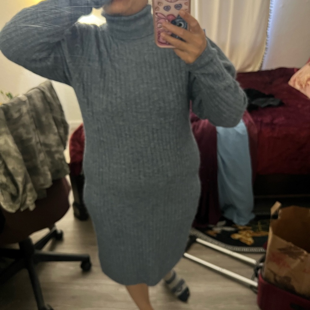 Cozy Gray Turtleneck Sweater Dress